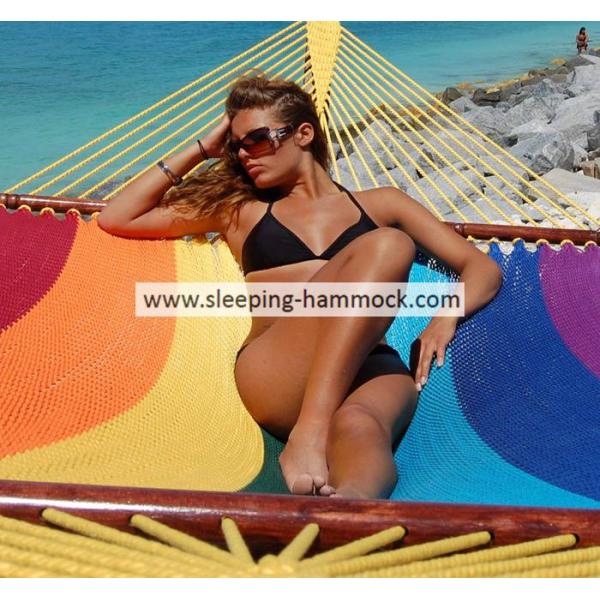 Patio Rainbow Caribbean Style Hammock , Soft Spun Polyester Caribbean Rope Hammock