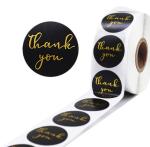 Black Cute Round Adhesive Labels Paper Thank You Tag Sticker