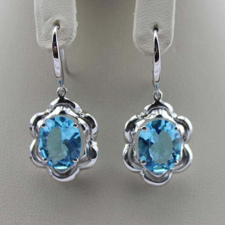 925 Sterling Silver Blue Topaz Cubic Zircon Dangle Drop Earrings (PSJ06345)