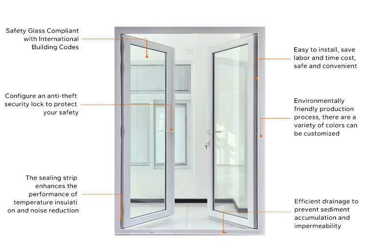 Customizable PVC Aluminum Glass Entry Door Modern With Strong Durability