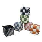 Colorful Lattice Fabric Sponge Minor Chair Household Commercial PU Small Stool