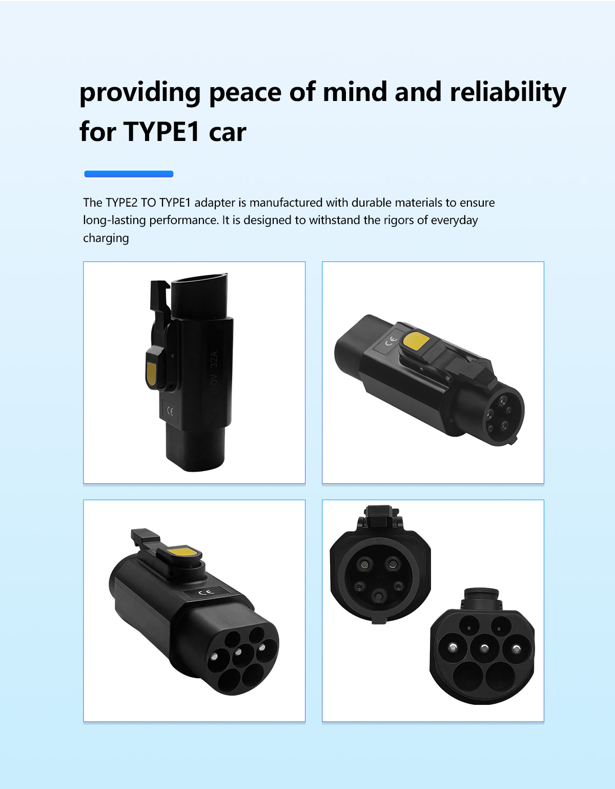 220V 32A Portable EV Charger Adapter for Type1 EV Cars Type2 to J1772 Type1 PC Copper Operation voltage Charging Gun