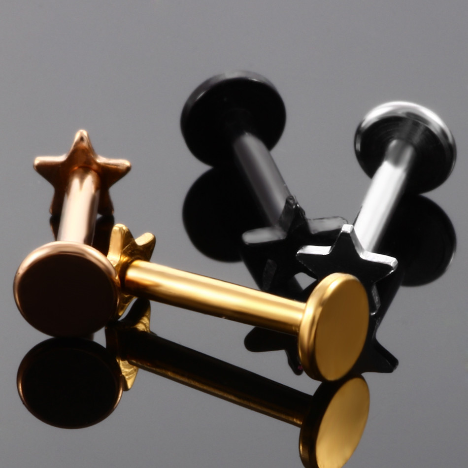 High quality gold plated star heart shaped lip labret stud piercing jewelry