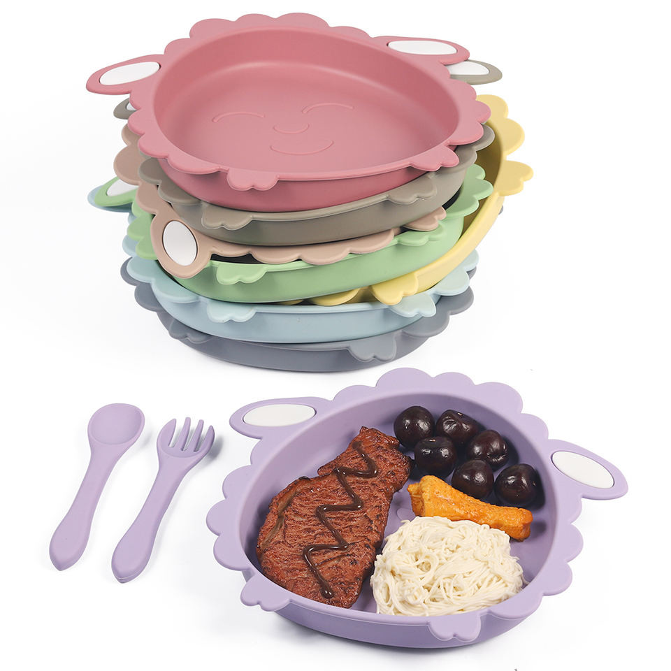 Sheep Divided Safe Infant Food Plate Baby Silicone Led Weaning Feeding For Toddlers