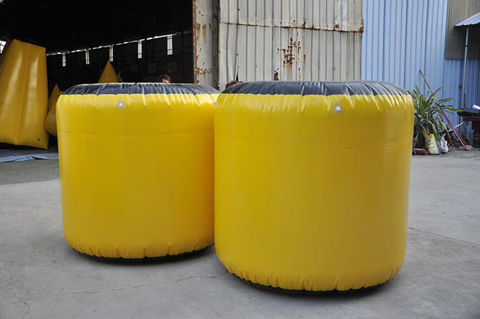 Yellow Inflatable Sports Games Paintball Bunker , PVC Tarpaulin Inflatable Airsoft Bunker