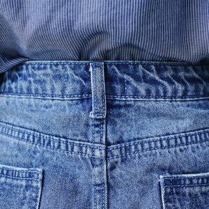 Wholesale Washed Ladies Denim Pearls A Line Jean Skirt With Hole , Blue Jean Mini Skirt from china suppliers