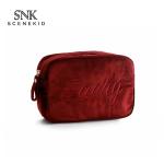 Small Letter Embroidery Plain Soft Velvet Makeup Bag For Brushes