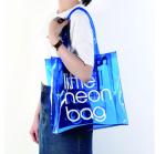 Clear PVC Clear Tote Bag , Logo Printing Custom Blue PVC Travel Bag