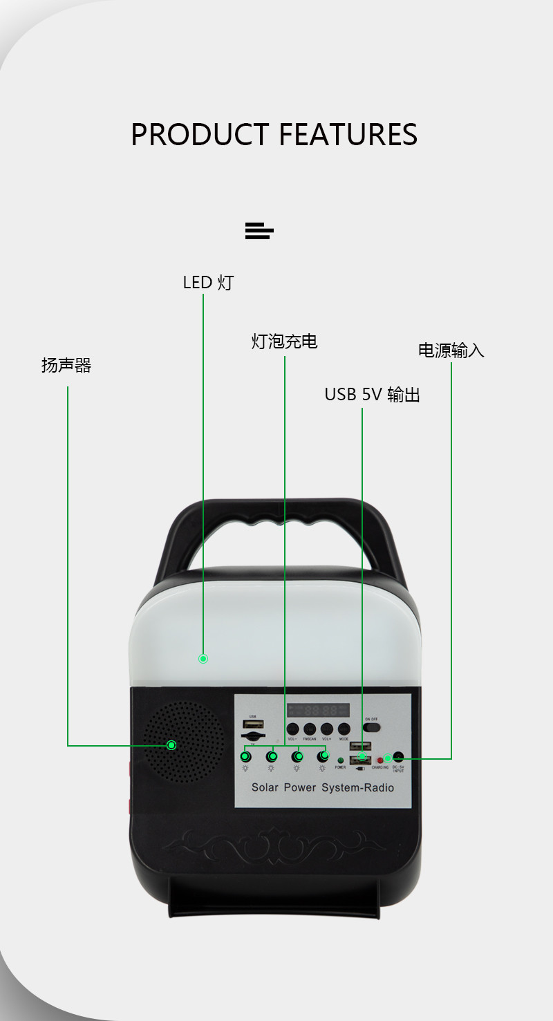 ABS Solar Power Home Generator System With Inner Battery Charging Cable