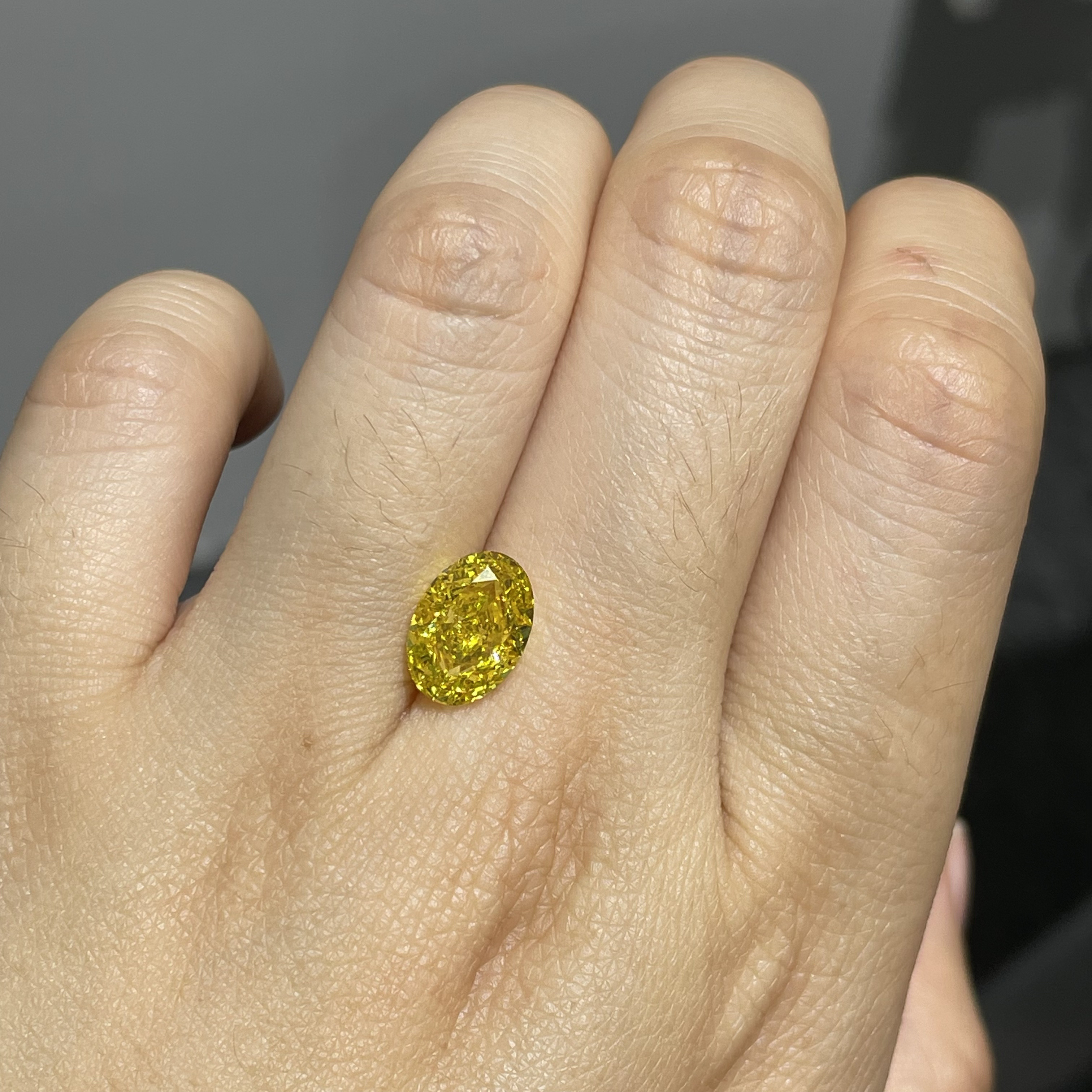 1.23ct Synthetic Lab Created Yellow Diamond Oval Shaped Excellent Cut