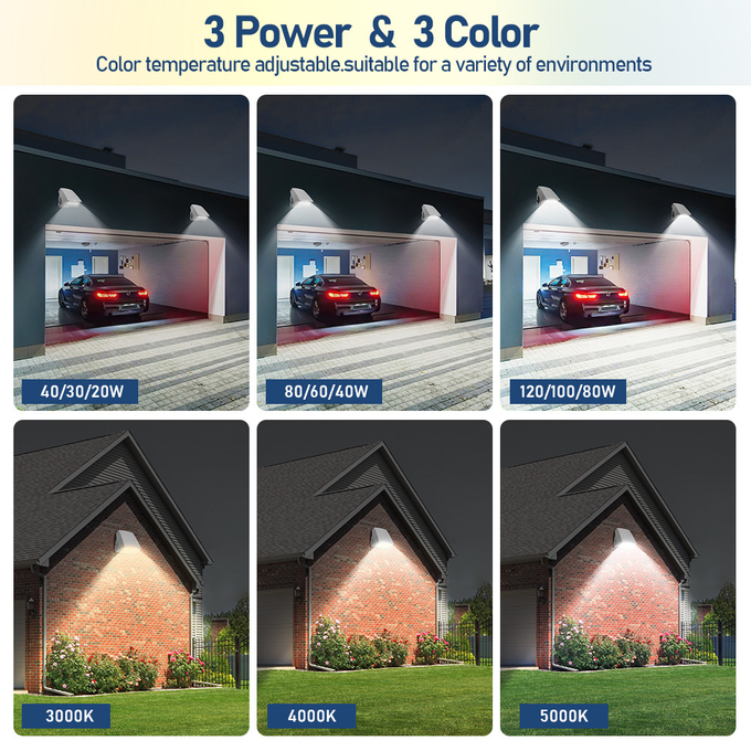 LED Wall Pack Light Waterproof IP65 CCT Power Adjustable Selectable 20W-120W for Outdoor Street