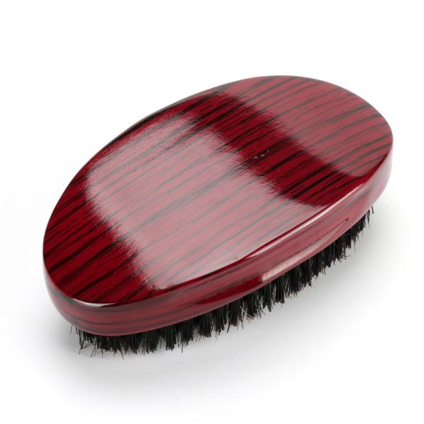 Personalized Wooden Handle Wave Brush Red Curved Palmed Medium Bristle Hair