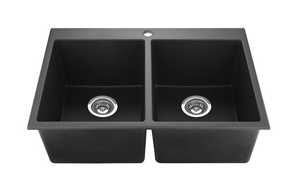 30 Inch 50/50 Black Double Bowl Drop-in Granite/Quartz Composite Sink