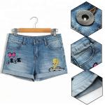 Summer Teen Girl Jean Shorts With Pockets , Mid Waist Girls Stretch Denim Shorts