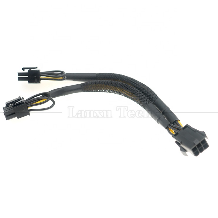 Sleeved 18AWG Pure Cooper Y Splitter 6 Pin to Dual 8 Pin 6+2 PCI Express Power Adapter Extension PCIe Cable for GPU