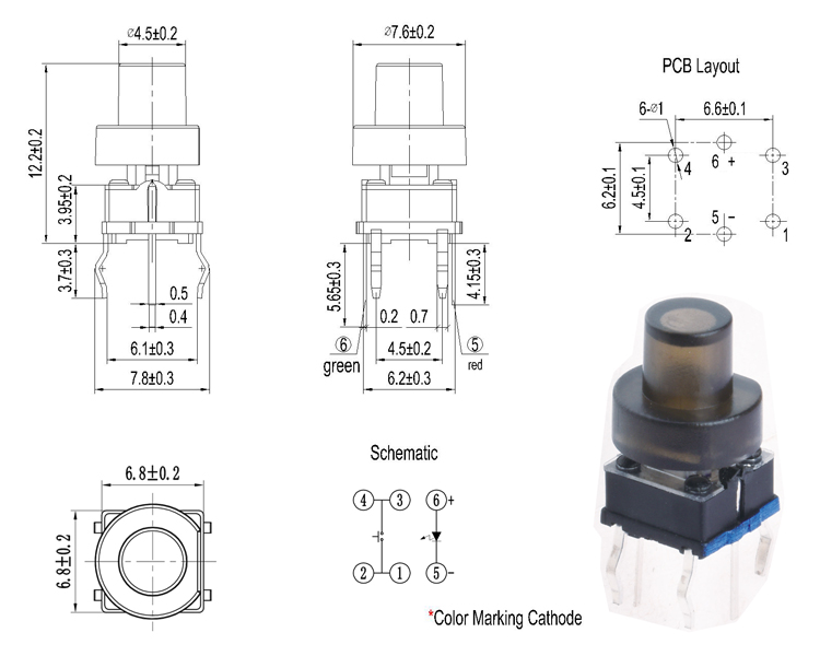 30mA 30VDC Illuminated Tact Switch With Polyamide Actuator