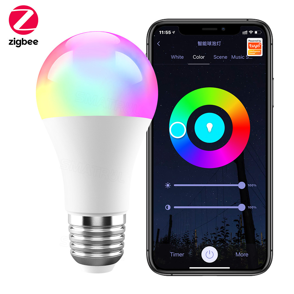 Tuya Zigbee 10W Smart Light Bulb E27 RGB LED Lamp Dimmable Timing Smart Life APP Voice Control For Google Home Alexa