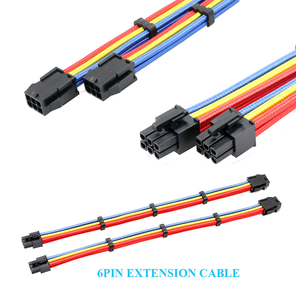 Power Supply Extension Cable Kit ATX 24 4+4 EPS 6+2 PCI-E 6 PCI-E 18AWG Cotton Rainbow PC extension cord for computer