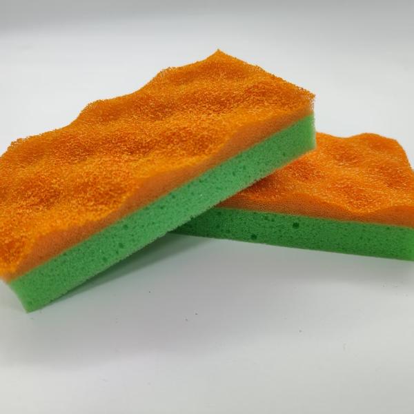 Yellow Green Kitchen Cleaning Sponge Heat Pressed Corrugated 20-30kg/M3 Density