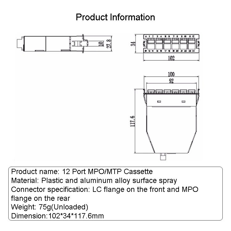 LC Connector Duplex 12 Core Mtp Cassette Module