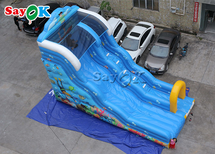 9x4.5x6mH Blue Ocean Theme Inflatable Wave Water Slide With Octopus Arch