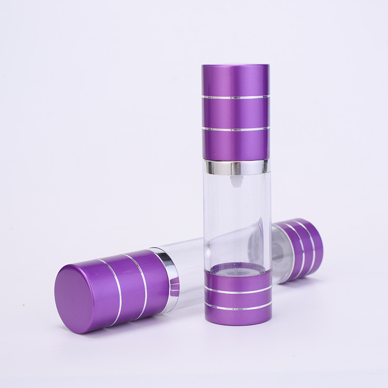Frosted Golden Airless Spray Pump Bottle 15ml 30ml 50ml Plastic Purple Airless Serum Bottle With PP Pump for Skincare Packaging