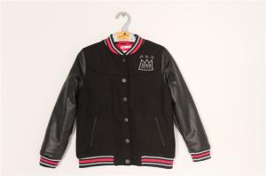 Wholesale PU Sleeve Ladies Black Bomber Jacket 10A 12A 14A Sample free from china suppliers