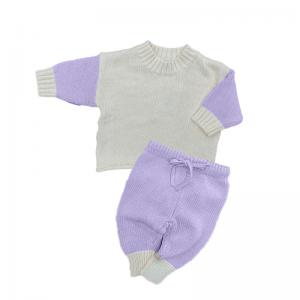 Wholesale Custom Knitted 2 Piece Set 100% Cotton Baby Color Block Relaxed Fit With Drawstring Knit Pants Toddler Sleep Wear from china suppliers