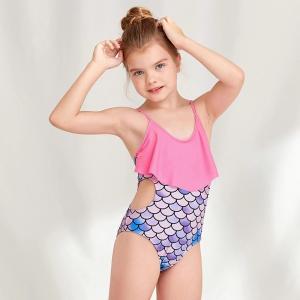 Wholesale One Piece Girls Swim Wear Bikini Colorful Fish Scales Printed Girls Summer Swimsuit from china suppliers