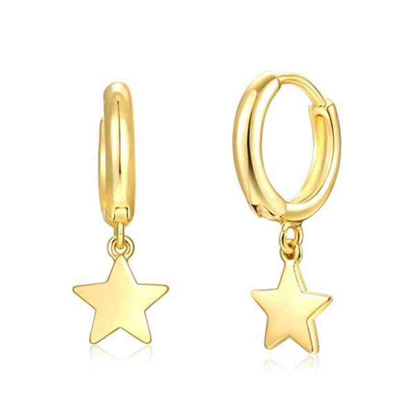 Customized Women Girl Fashion Jewelry Gold Plated Star Dangle Hoop Earrings 925