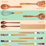 Safe Acacia Wooden Kitchen Utensil Set Spoon Nonstick Hard Dish Washer