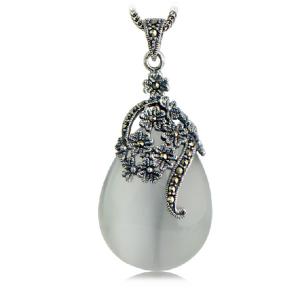 Wholesale Thai 925 Silver Pendant Necklace White Opal and Marcasite (JX467WHITE) from china suppliers