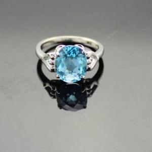 Wholesale 925 Silver Jewelry 8mmx10mm Round Blue Topaz Cubic Zircon Ring (R248) from china suppliers