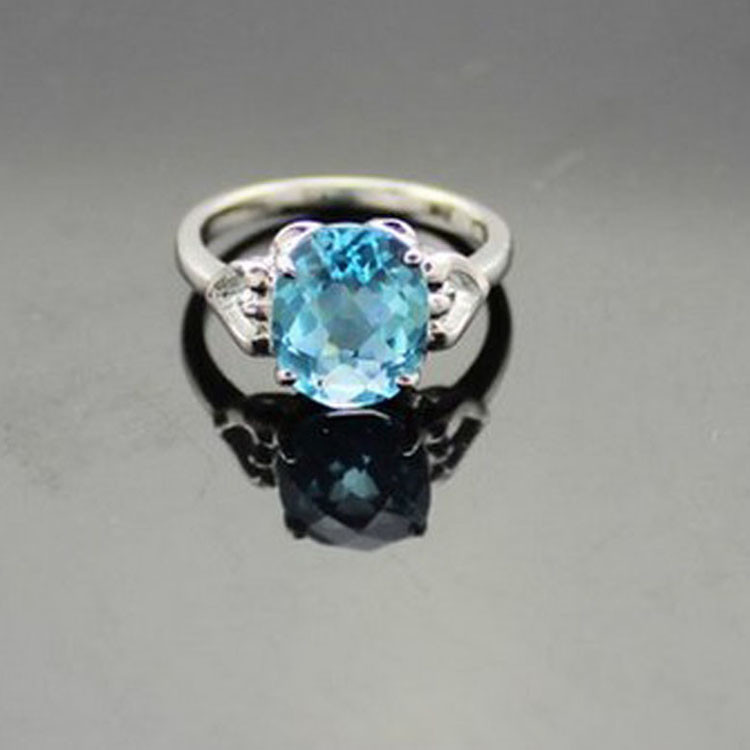 925 Silver Jewelry 8mmx10mm Round Blue Topaz Cubic Zircon Ring (R248)