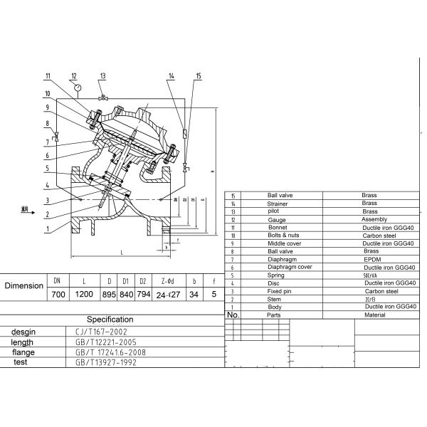 GGG50 Water Pressure Reducing Valve Adjustment Flanged BS EN 1092