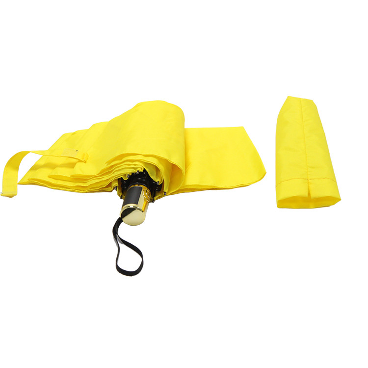 Metal Ribs Three Folding Umbrella Yellow Color Waterproof