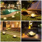 Waterproof Solar Outdoor Lights Crackle Globe Glass Lotus Decoration