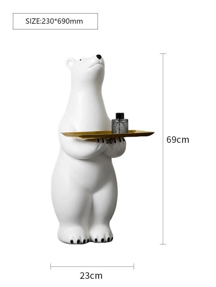 Creative White Polar Bear Side Table Large Floor Stand Decor With Tea Tray