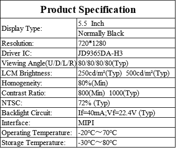 5.5 Inch IPS TFT LCD Display Module 720x1280 MIPI For Security Monitoring Systems