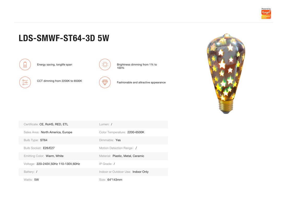 Smart Bulb(LDS-SMWF-ST64-3D 5W)