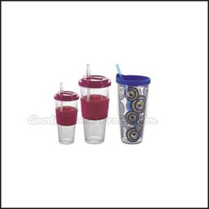 Wholesale Promotion Coloured printed logo two layer plastic tumbler mug water drink cup bottle gift from china suppliers