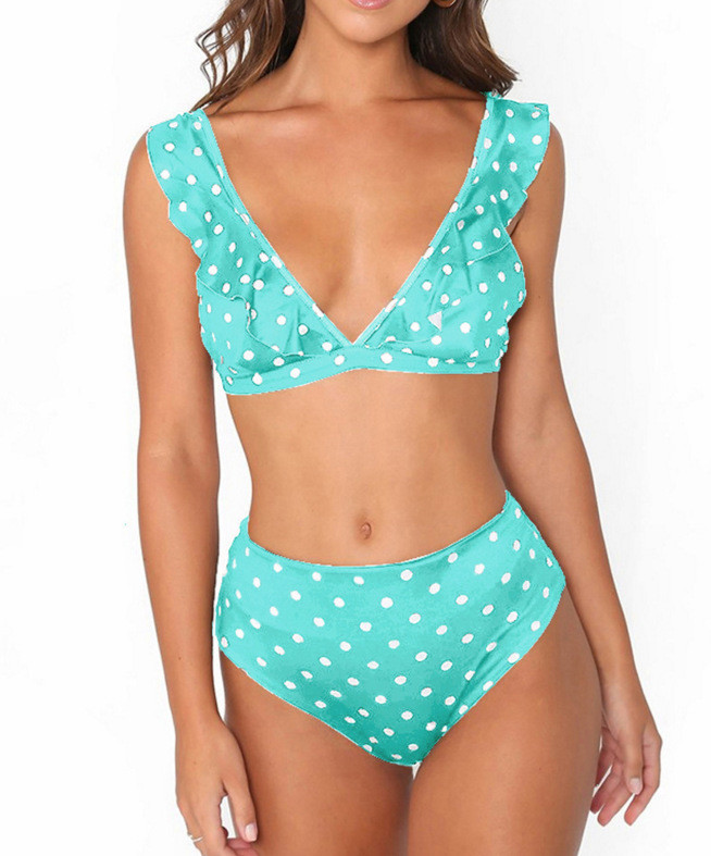 2018 Sexy High Waist Bikini Women Swimwear Push Up Swimsuit Ruffle with spot flounced on shoulder