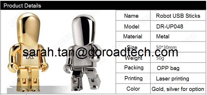 Metal Cartoon Robot Shape USB Flash Disk, True Capacity USB Pen Drives