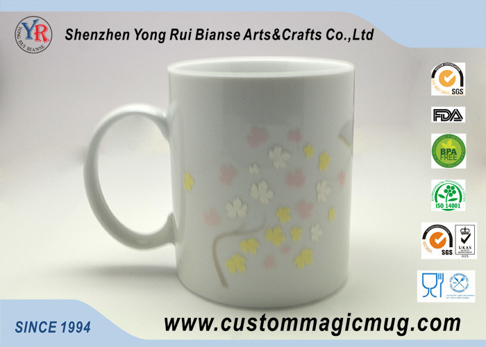 Beautiful 11 oz Customizable Coffee Mugs Heat Change Flower And Butterfly Straight