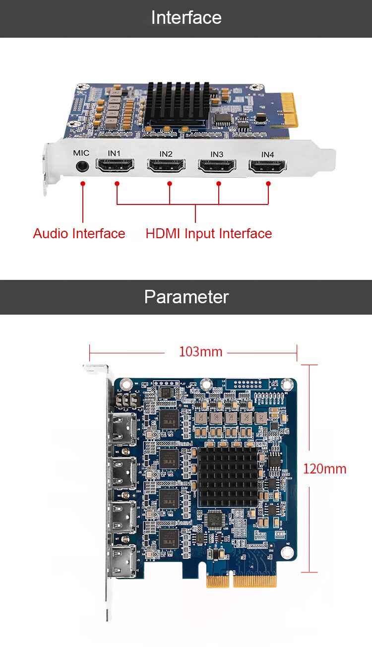 TC200N4 4 Channels 1080P60 PCIe HDMI Video Capture Card Multipurpose