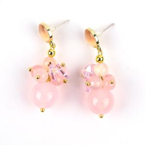 Wholesale Pink Chalcedony Crystal Stone Unique DIY Oval Pendant Round Bead Stud Earrings For Daily Wear from china suppliers