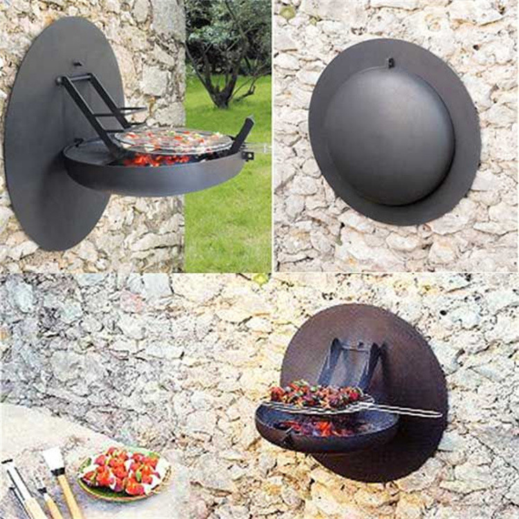 Outdoor Weathered Corten Metal Fire Pit With Grill Table BBQ
