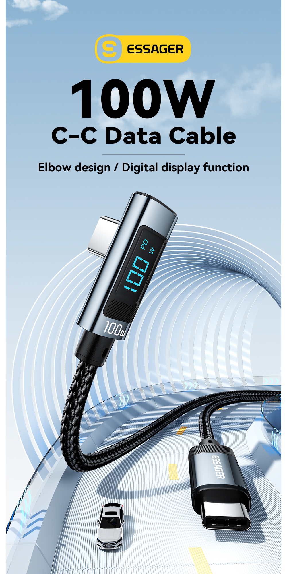 Aluminum Alloy C-C USB C To C Charging Cable 100W ES-X47 Series 1m 2m