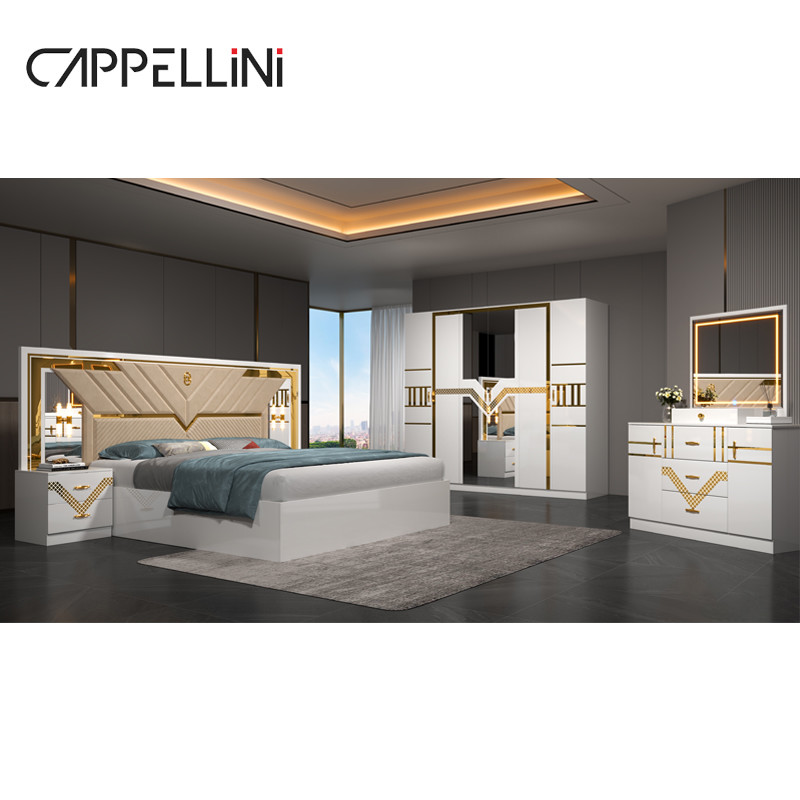 Foshan Wholesale Full Set King Size Leather Bed Room Double Wooden Home Cheap Queen Modern Luxury Bedroom Sets Furniture