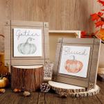 Thanksgiving Decorations Set of 2 Wooden Tabletop Sign Fall Autumn Pumpkin